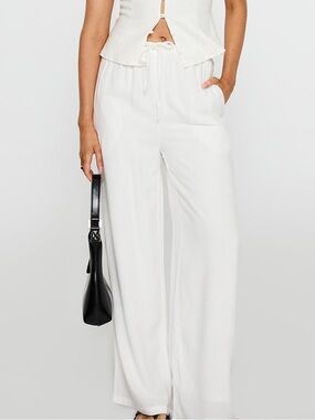 Princess Polly White High-Waist Wide Leg Drawstring Pants